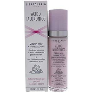 L'Erbolario Hyaluronzuur gezichtscrème met drievoudige werking voor droge en normale huid, per stuk verpakt (1 x 50 ml)