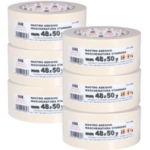 PENNELLIFICIO 2000 6 stuks papieren tape voor afplakband en schilders, residuvrije verwijdering, vuilafstotend, afmetingen 48 mm x 45 m, gemaakt in Italië