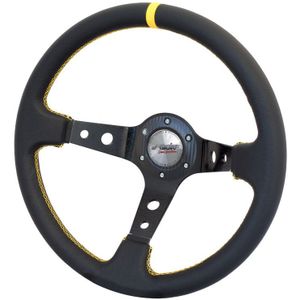 Simoni Racing Sportstuur Spec 350mm - Zwart Leder + Gele Stiksels