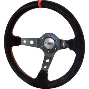 Simoni Racing Sportstuur Pit Lane 350mm - Zwart Alcantara + Rode Stiksels
