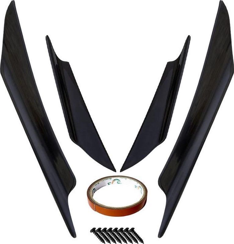 Simoni Racing - Universele Voorbumper - Canards - Zwart - 4 Stuks - Zelfklevend