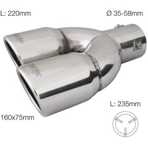 Simoni Racing Uitlaatsierstuk Dubbel  Rond/Schuin RVS - 70xL220mm - Montage ->58mm