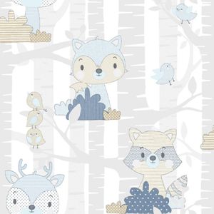 Mondo Baby - Behang Dieren - Kinderkamer - Babykamer - Vliesbehang - Blauw - 0,53 x 10,05 M.