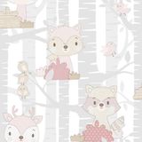 Mondo Baby - Behang Dieren - Kinderkamer - Babykamer - Vliesbehang - Roze - 0,53 x 10,05 M.