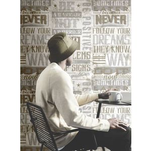 Noordwand-Behang-Friends-&-Coffee-Words-and-Letters-metallic-en-beige