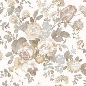 Noordwand behang blooming garden 6 big flowers beige en blauw
