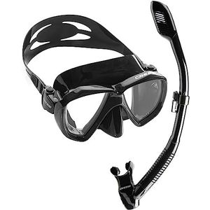 Cressi Ranger & Dry Set - Hoogwaardige snorkelset voor volwassenen, masker en snorkel in praktische koffer, zwart/zwart