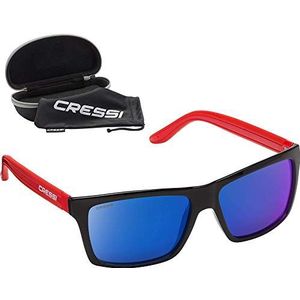 Cressi Rio Zonnebril, premium gepolariseerde zonnebril, 100% uv-bescherming, met harde schaal, uniseks, rood/zwart/blauw gespiegeld, eenheidsmaat