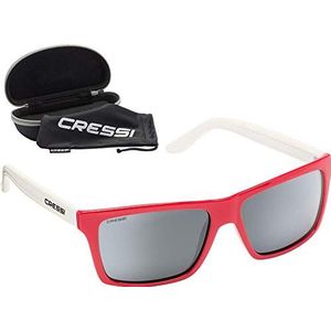 Cressi Rio Zonnebril, premium gepolariseerde zonnebril, 100% uv-bescherming, met harde schaal, uniseks, rood/wit/spiegelglazen, eenheidsmaat