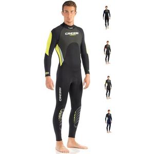 Cressi Morea Wetsuit Full 3 mm Vochtig Jumpsuit, Eendelig 3 mm, Heren, Zwart/Geel/Zilver, S/2