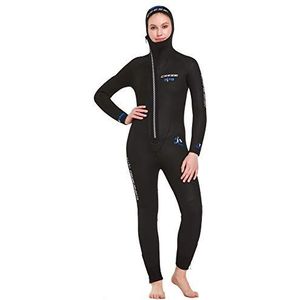Cressi Women's Diver Lady Monopiece Wetsuit Premium neopreen duikpak voor dames, met aangehechte capuchon, 5/7 mm, zwart/blauw, M/3