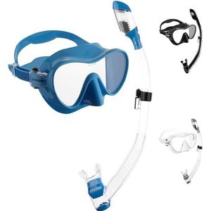 CRESSI Frameless F1 Combo Set - Duikmasker + Snorkel Dry voor Duiken en Snorkelen, Blauw metallic, Eén Maat, Unisex Volwassene