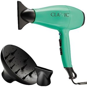 GA.MA Italy Professional, Klassieke Haardroger, Professionele Haardroger met 2200 W Italiaanse AC Motor, Keramische Coating voor glanzend, pluisvrij haar, Aqua Green Colour