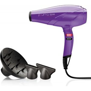 GA.MA Italy Professional, Pluma 5500 Endurance Ion haardroger, professionele haardroger met 2400 W Italiaanse AC motor, Ion Plus technologie voor glanzend, pluisvrij haar, violette kleur