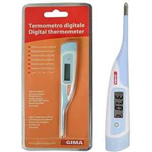 Gima - 8 seconden digitale instant thermometer, °C/°F, voor volwassenen en kinderen, flexibele punt, waterdicht, met groot lcd-display, koortsalarm en haakdoos.