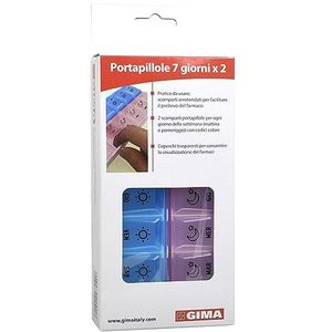 Gima - Pilulier hebdomadaire, 7 compartiments avec les jours en italien et 2 espaces distincts pour les pastilles du matin (violet) et de l’après-midi (bleu clair), en plastique résistant, 41501