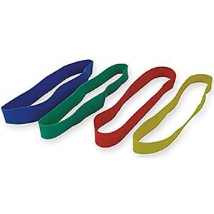 Gima - 4 stuks latex fitnessbanden in verschillende weerstandsniveaus: geel/X-light, rood/medium, groen/heavy, blauw/X-heavy