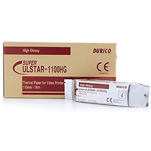 DURICO 72745 videoprinterpapier, compatibel met SONY UPP-110HG, MITSUBISHI K91HG en KP91HG, hoogglans, 110 mm x 18 m, 5 rollen