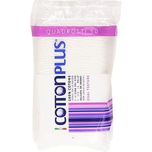 Cotton Plus Quadrotti wattenpads, 100% hydrofiele katoen, dubbele textuur, 50 pads