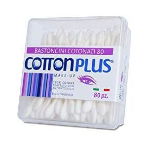 Cotton Plus Sticks Katoenen make-up, 80 stuks, Cotton Line | Cotton Stick voor make-up | twee verschillende borstelkoppen, twee functies.