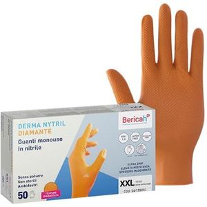 Bericah, Derma Nytril Diamond Nitril Handschoenen, poedervrij, maat XL, grotere dikte, 50 stuks