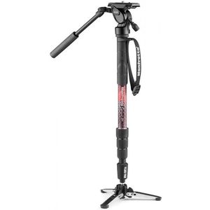 Manfrotto Element MII, dunne en lichte aluminium videomonopod-set met vloeistofkop, belastbaar tot 4 kg, opvouwbare vloeistofbasis, 4 secties, draaislot, voor compacte en spiegelreflexcamera's