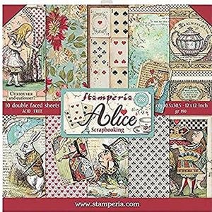 Stamperia Dubbelzijdig plakblok, 10 vellen, 5 (12 x 12 inch) – Alice, meerkleurig, 30,5 x 30,5 cm