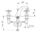 Wastafelmengkraan 3-gats sapho antea 2-knop uitloop gebogen 8.5 cm chroom /goud