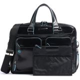 Piquadro Blauwe Square Briefcase III Leder 39 cm Laptopcompartiment schwarz