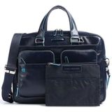 Piquadro Blauwe Square Briefcase III Leder 39 cm Laptopcompartiment nachtblau