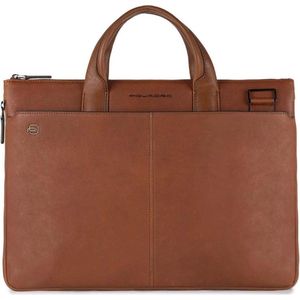 Piquadro Zwarte Square Briefcase Leer 42 cm Laptopcompartiment cuoio tabacco