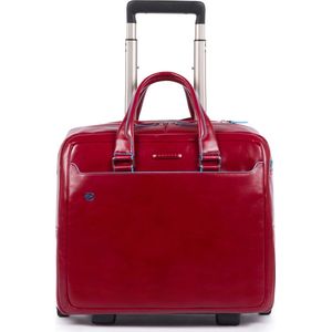 Piquadro Blauwe vierkante 2-wiel Business Trolley Leer 36 cm Laptopcompartiment  rood