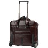 Piquadro Blauwe vierkante 2-wiel Business Trolley Leer 36 cm Laptopcompartiment mahogany