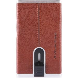 Piquadro Black Square Creditcard Case With Sliding System Tobacco