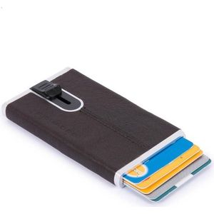 Piquadro Black Square Creditcard Case With Sliding System Dark Brown