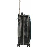 Piquadro Blauwe Vierkante 4-Wiel Leren Cabin Trolley 55 cm Laptopcompartiment black