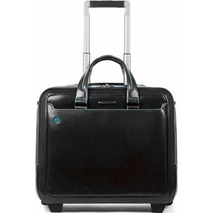 Piquadro Blauwe vierkante 2-wiel Business Trolley Leer 37 cm Laptopcompartiment black