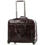 Piquadro Laptoptrolley / Businesstrolley - 15.6 inch - Leer - Blue Square - Bruin