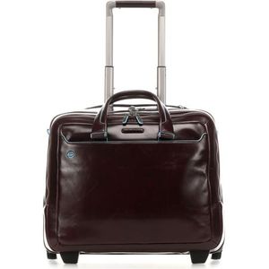 Piquadro Laptoptrolley / Businesstrolley - 15.6 inch - Leer - Blue Square - Bruin
