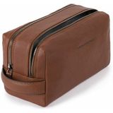 Piquadro Black Square Toiletry Bag Two Dividers Tobacco Leather
