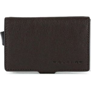 Piquadro Black Square Double Creditcard Case With Sliding System Dark Brown