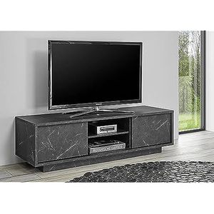 LC Spa Carrara TV-standaard met 2 deuren + centraal vak met plank van hout, marmer zwart, groot