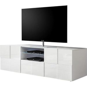 Tv-meubel CALISTO - LEDs - 2 deuren en 1 lade - Witgelakt L 181 cm x H 56 cm x D 43 cm