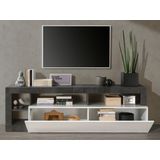 TV-meubel SEFRO - 1 deur & 4 nissen - Witgelakt en betonkleur
