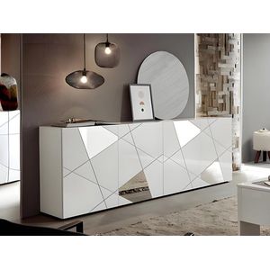 Vente-unique Buffetkast CANTIANO - 4 deuren - Witgelakt L 241 cm x H 84 cm x D 42 cm