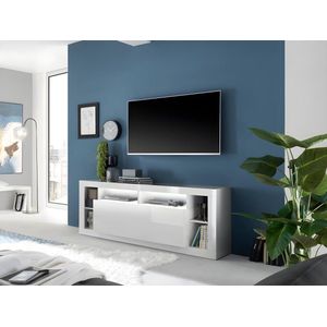TV-meubel - 1 deur en 6 nissen - Met ledverlichting - Wit gelakt - BALKA