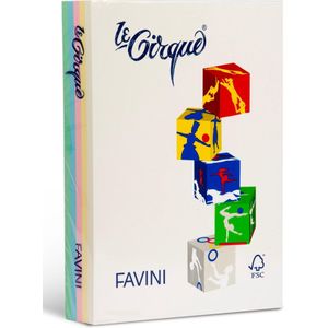 Favini® Le Cirque Papier – 500 Vellen A4 – 80 g/m² ��– 5 Pasteltinten (Wit, Geel, Roze, Blauw, Groen) – Voor Inkjet, Laser en Kopieer – Made in Italy