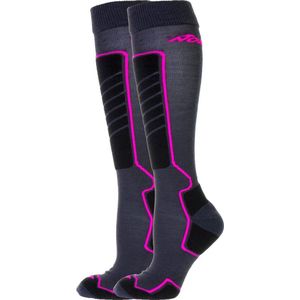 Nordica All Mountain Wintersportsokken - Maat 35-38 - Unisex - duopack - donker grijs/zwart/roze