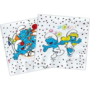 Composteerbare papieren servetten Smurfen (33 x 33 cm, tweelaags), 20 stuks