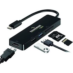 Tecnoware USB Type-C hub, 5-in-1 adapter, compatibel met notebook en de meeste tablets en smartphones. Slank en licht. 5 poorten: USB 2.0 en 3.0, 4K HDMI, Card Slot SDXC, Micro SD